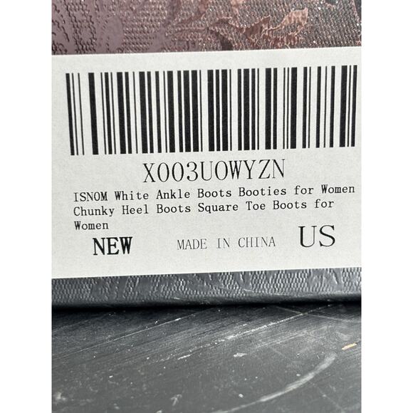 Isnom NWT Square Toe Ankle Boots Size 8 White Chunky Comfort Casual Western Boot - Picture 9 of 9